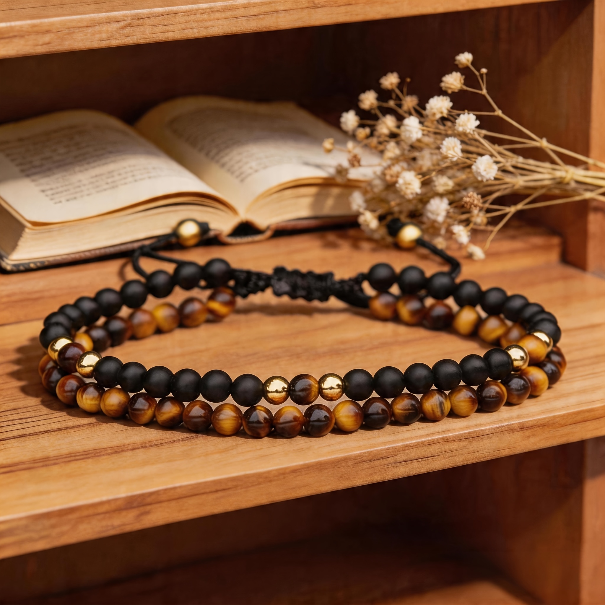 Handcrafted Tiger's Eye Beaded Bracelet, Unisex Bohemian Style